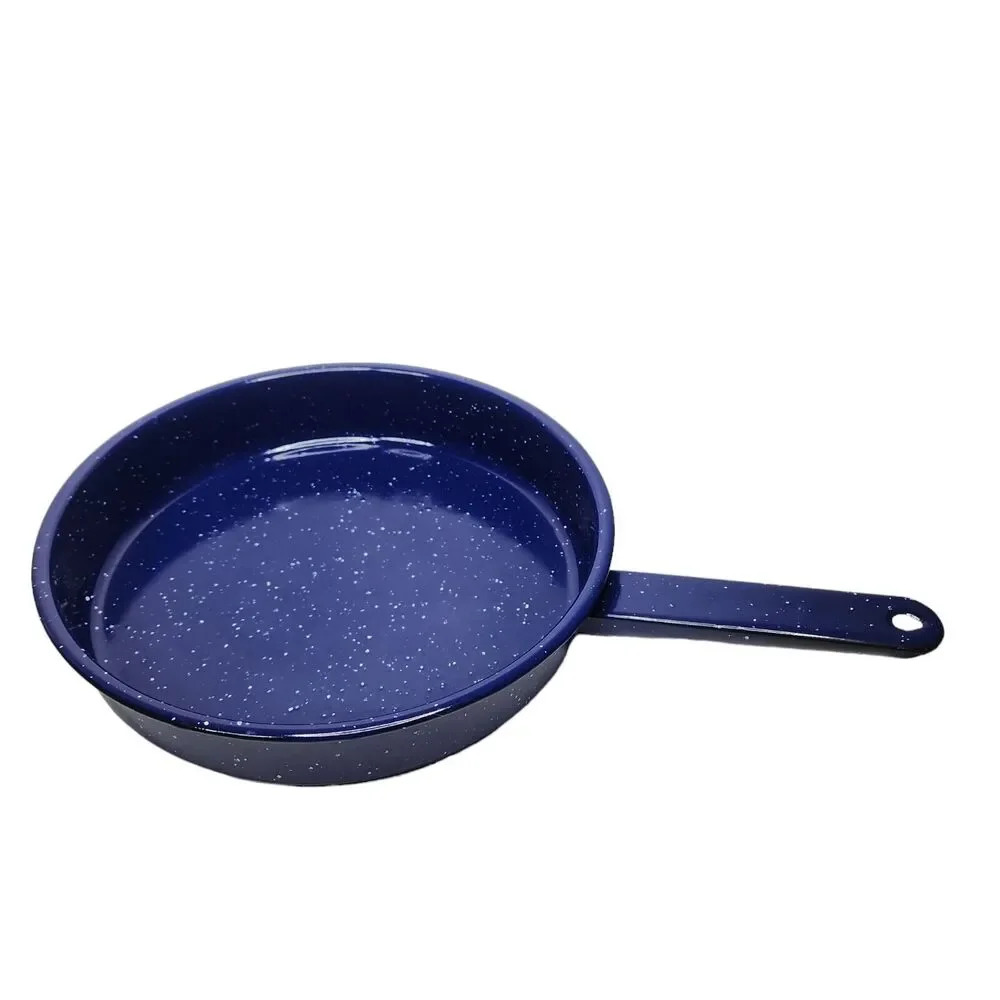 Vintage Medium Blue White Speckled Enamelware Skillet Frying Pan 9